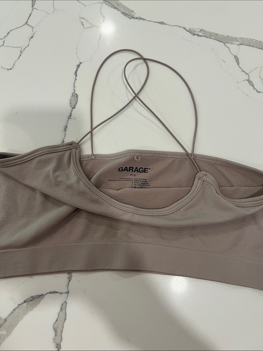 Garage Seamless Bandeau Bralette in Taupe and white (2)